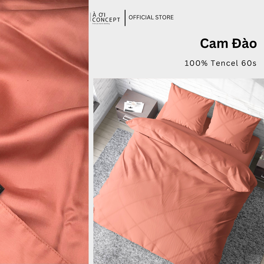 Bộ chăn ga gối Tencel Trơn | 5 món | 160x200cm, 180x200cm, 200x220cm | Cam Đào