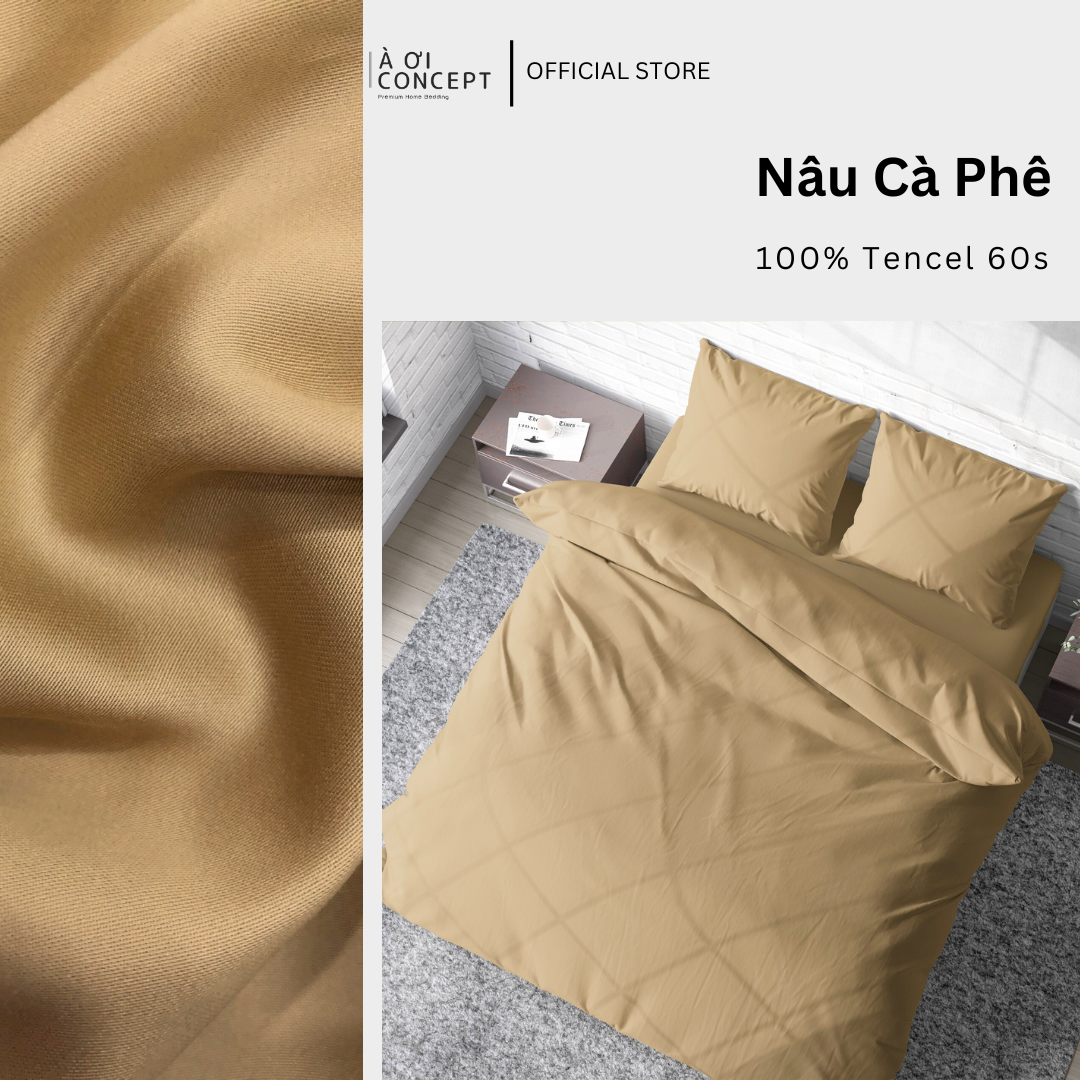 Bộ chăn ga gối Tencel Trơn | 5 món | 160x200cm, 180x200cm, 200x220cm | Nâu Cà Phê